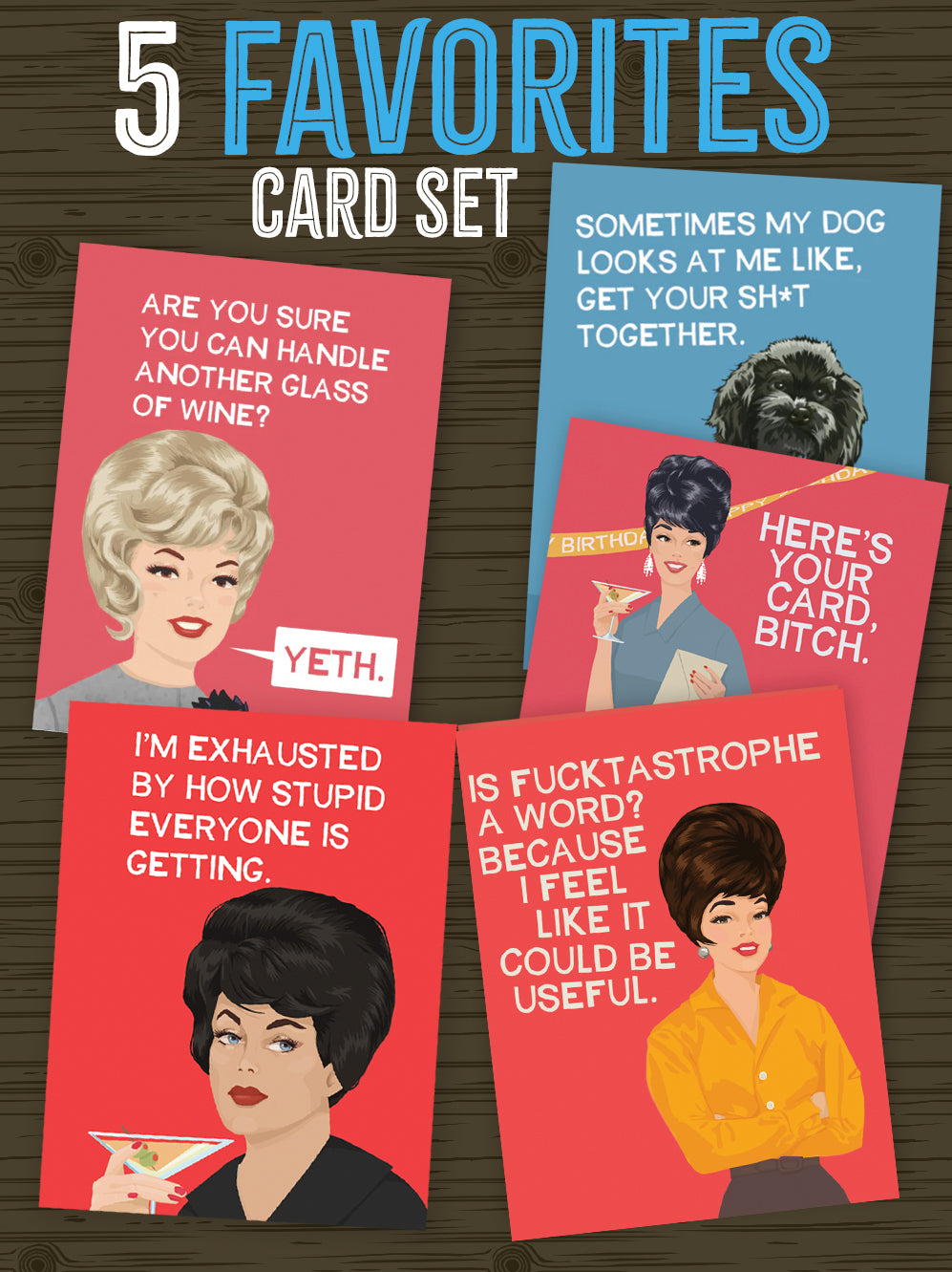 SET of FIVE favorite Cards - One B-Day, four Everyday